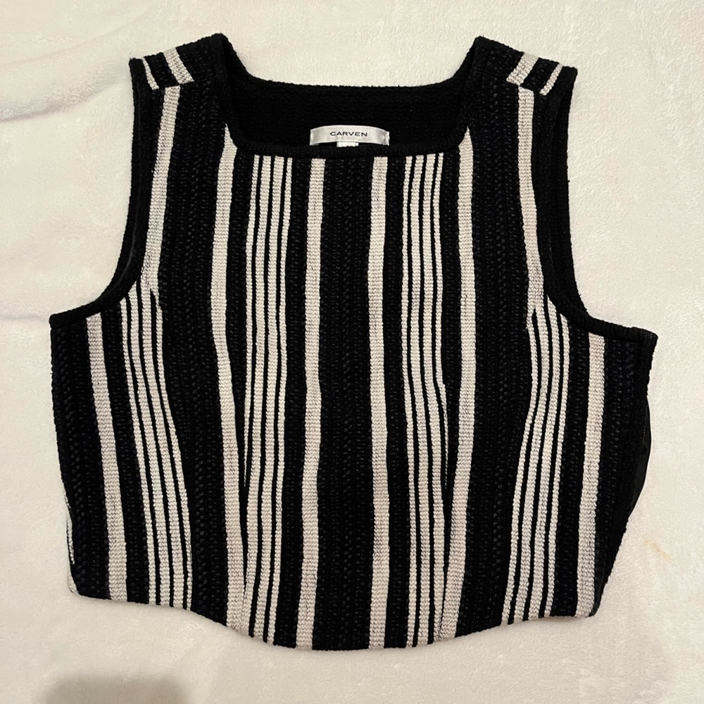 CARVEN BLACK AND WHITE TWEEDED DETAILED TOP